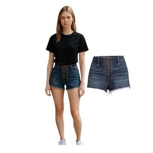 NB Denim Lace Up Mid Rise Shorts